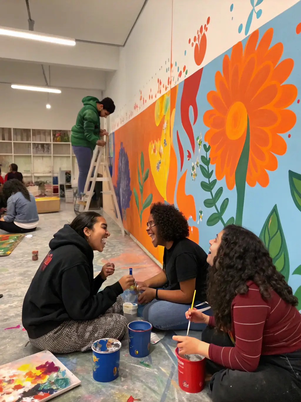 An image of participants creating colorful paintings during an art workshop, showcasing the association's dedication to providing diverse artistic outlets for self-expression and skill enhancement.